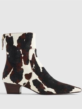 Cowhide Print Ankle Boots - White & Brown